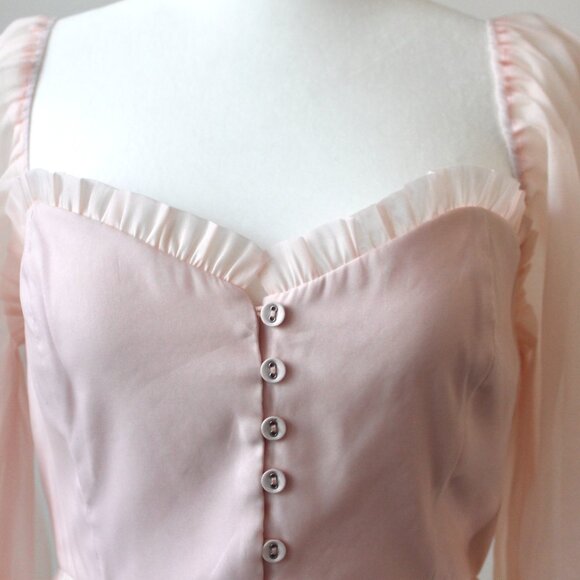 Vestique Coquette Light Pink Sheer Ruffle Crop Top Sweetheart Puff Blouse Small - Picture 4 of 12